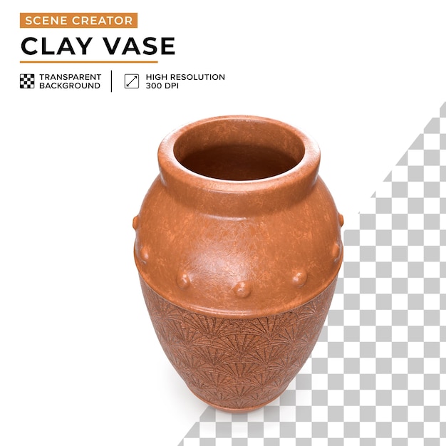 PSD brown clay vase decorated to create a scene