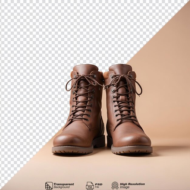 PSD brown combat boot isolated on transparent background