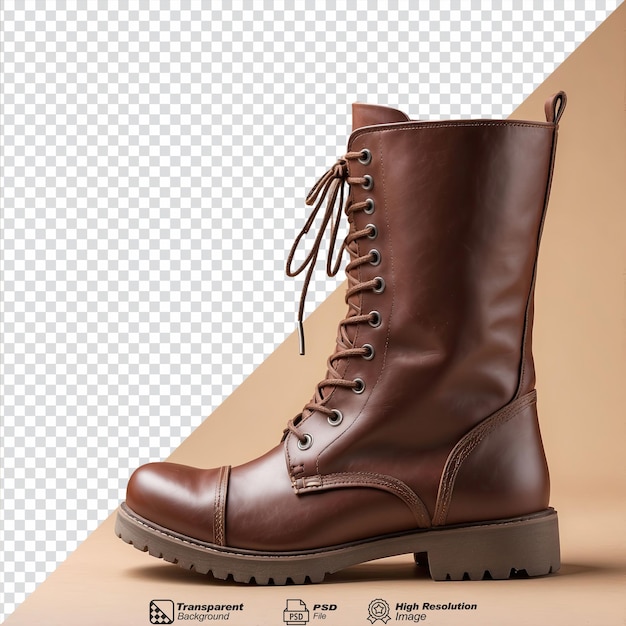 PSD brown combat boot isolated on transparent background