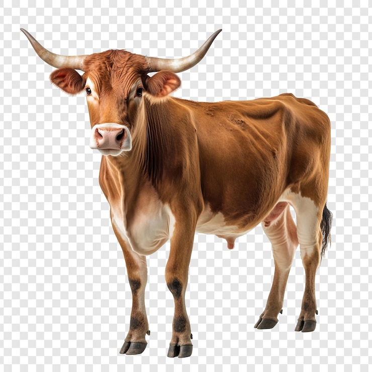 PSD brown cow with large horns