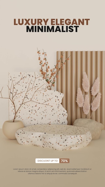 BROWN ELEGANT PODIUM WITH DRIED FLOWER PLANT