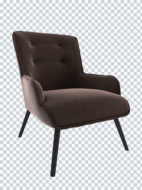 Brown fabric scandinavian chair mockup. perspective. transparent. png. 3d rendering