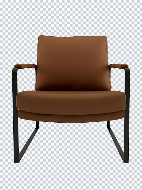 Cuscino in schiuma marrone e modello di sedia in ferro nero. vista frontale.