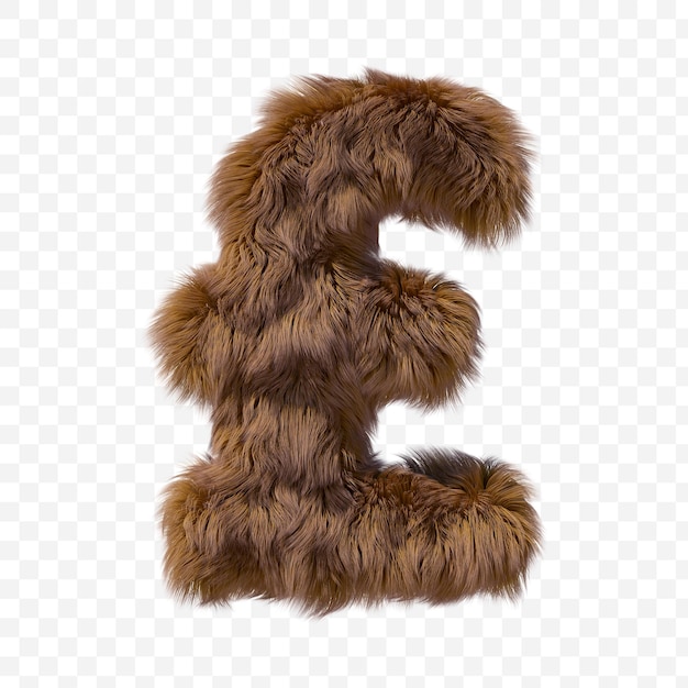 Brown furry alphabet pound sign on isolated background 3D illustration