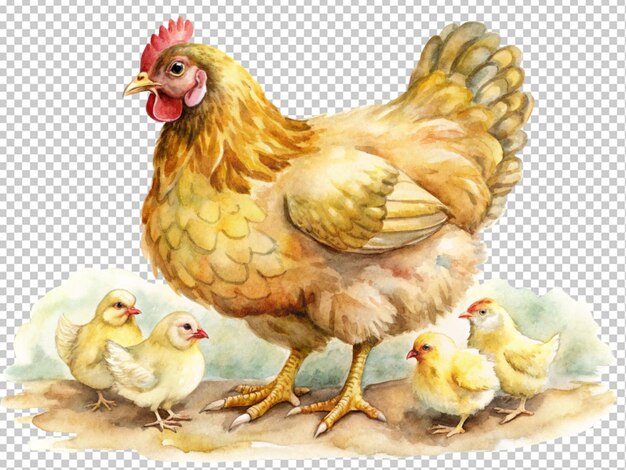 PSD brown hen with its chicks