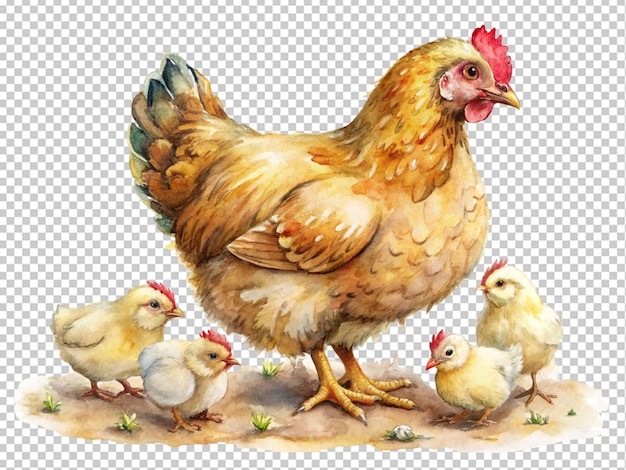 коричневая курица со своими птенцами