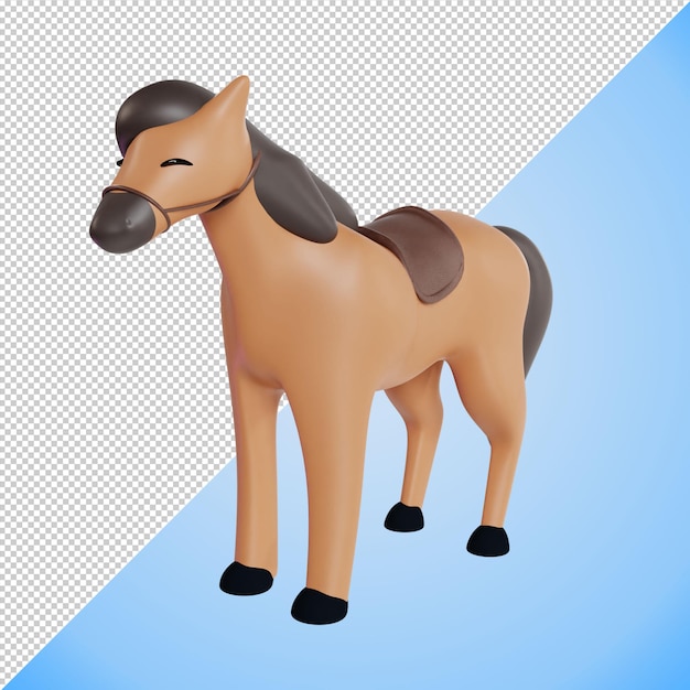 一匹棕色的马,头发是黑色的,尾巴是黑色的 3D 渲染插图