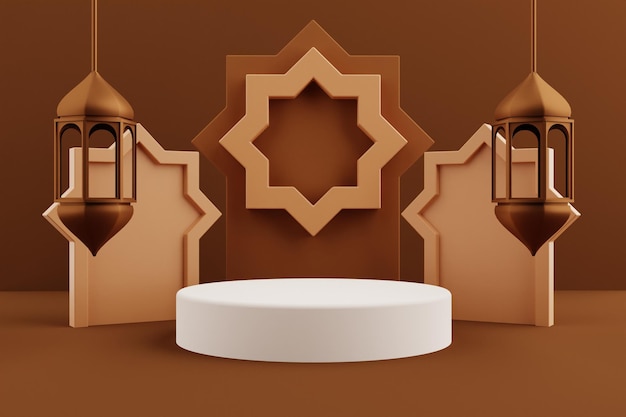 PSD brown islamic 3d display podium for product presentation scene