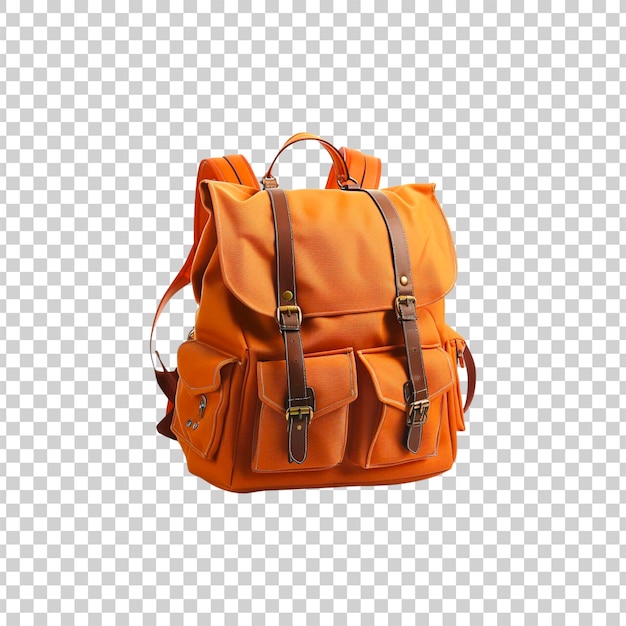 A brown leather bag on a transparent background