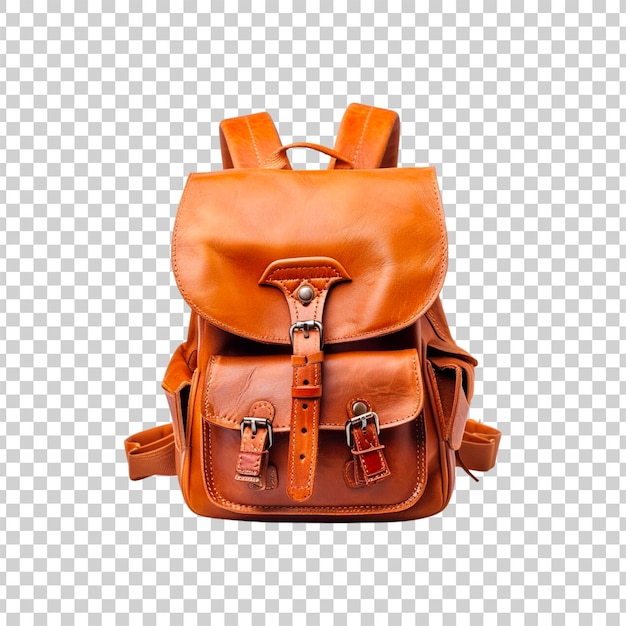 A brown leather bag on a transparent background