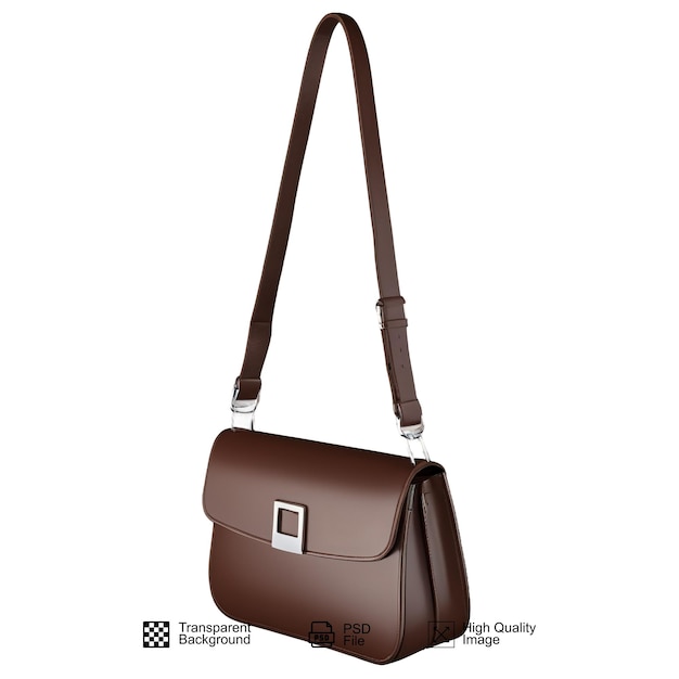 Brown leather bag with transparent background