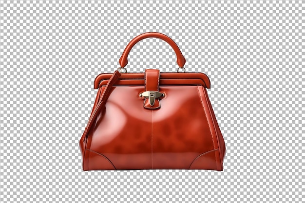 Brown leather female handbag isolated on a transparent background