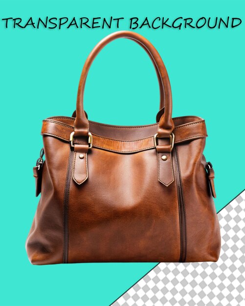 PSD brown leather female handbag isolated on a transparent background