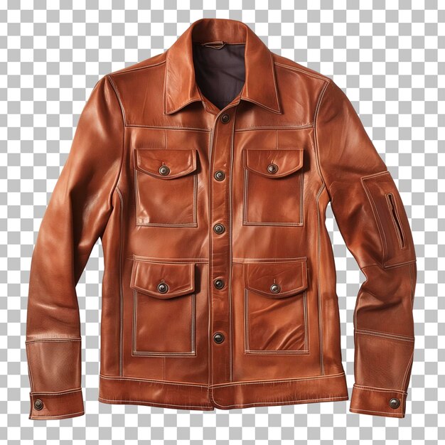 PSD a brown leather jacket with a black button