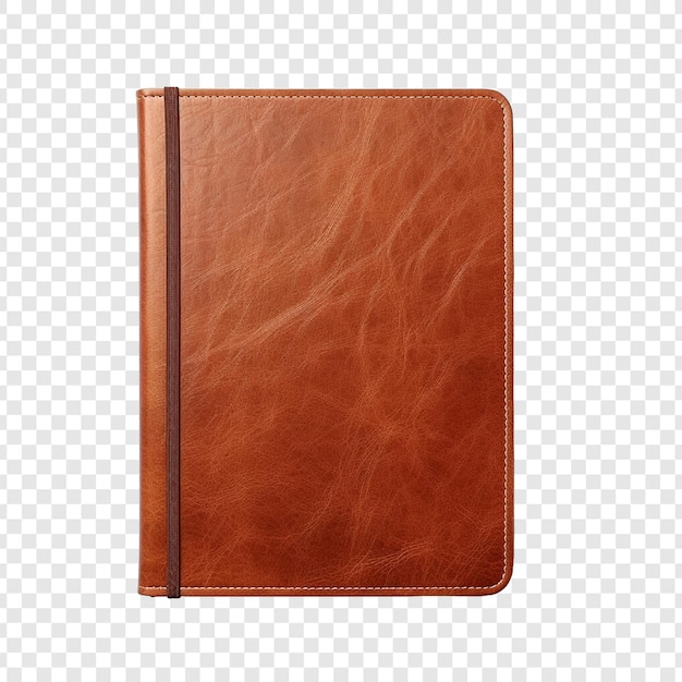 PSD brown leather notebook isolated on transparent background