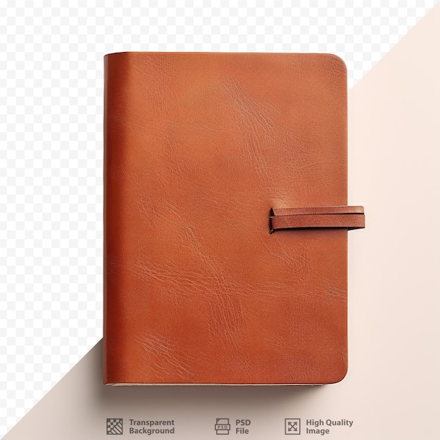 PSD a brown leather notebook with a strap that says'the word'on it