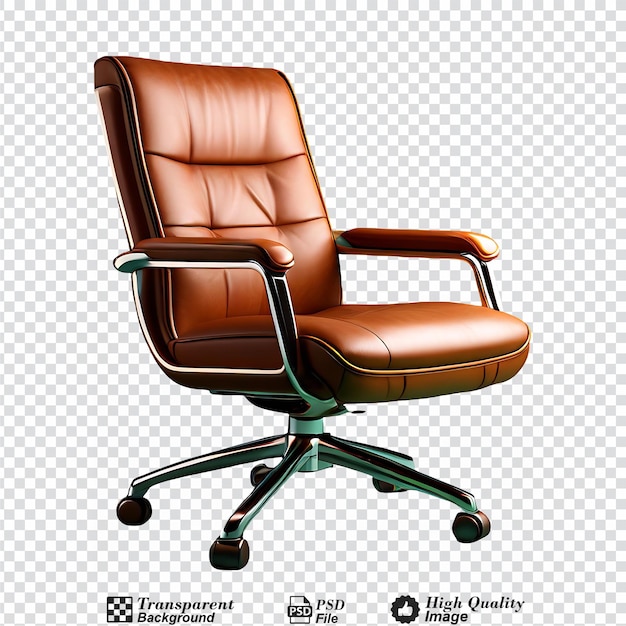 PSD sedia da ufficio in pelle marrone isolata su uno sfondo trasparente