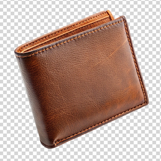 PSD brown leather wallet isolated on transparent background