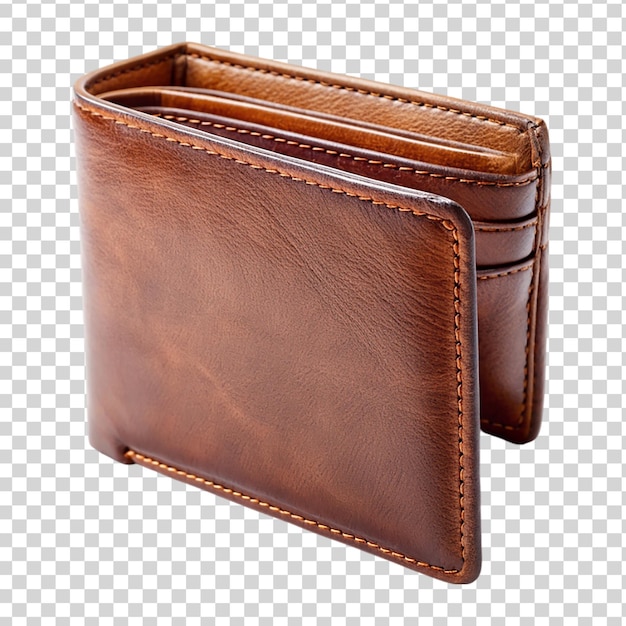 PSD brown leather wallet isolated on transparent background