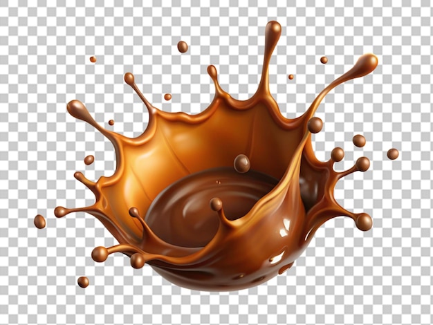 PSD brown liquid splash with drops on blank white background