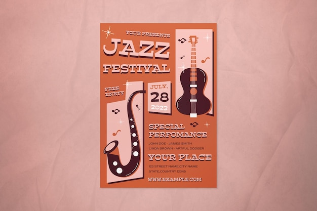 PSD flyer del mid century jazz festival di brown