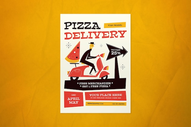 PSD brown mid century pizza delivery flyer