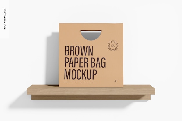 Brown paper bag mockup, on shelf