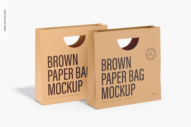 Brown paper bags mockup, left view