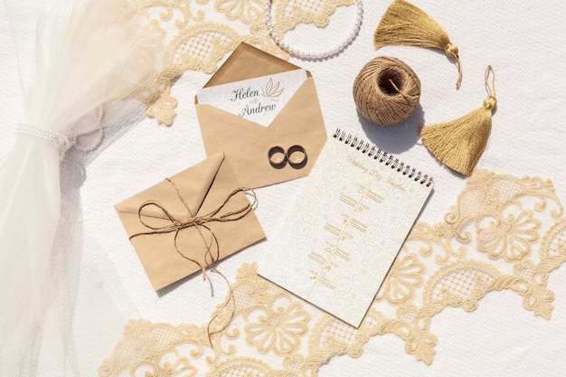 Brown paper envelopes with wedding rings