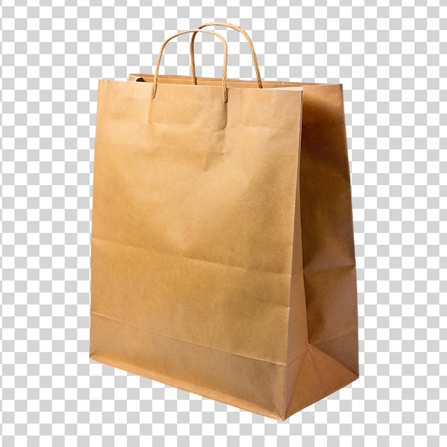 Brown paper shopping bag isolated on transparent background