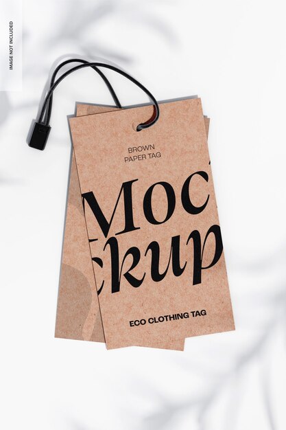 PSD brown paper tags mockup, top view