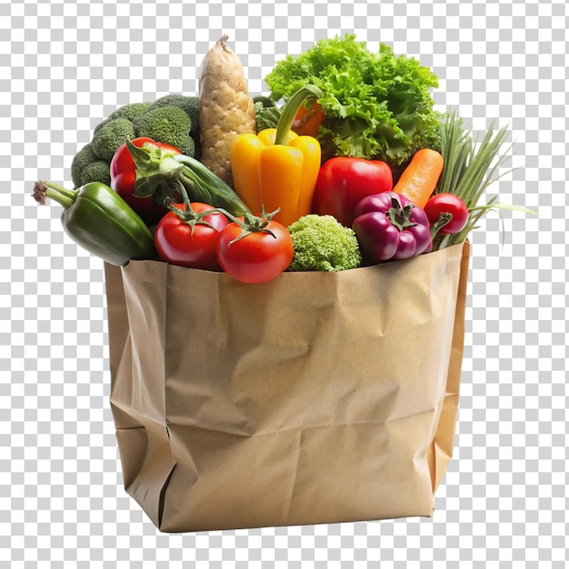 PSD brown papper bag full of vegetable isolated on transparent background