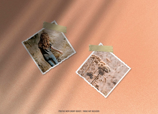 Brown photo frame polaroid mockup template premium psd