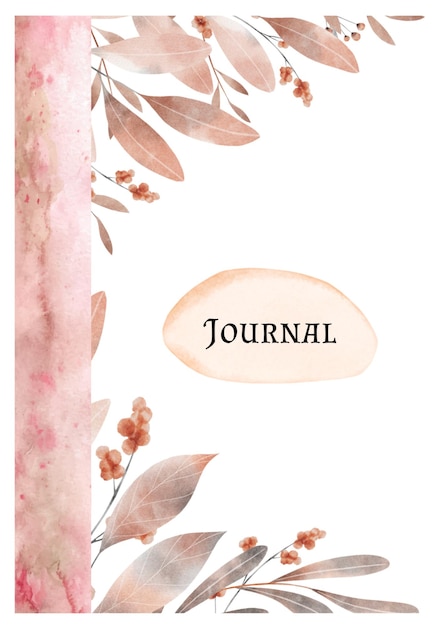 PSD brown and pink watercolor elegant floral journal cover page