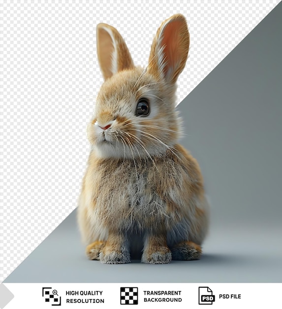 PSD brown rabbit with black eye and long white whiskers sitting on a gray background png psd