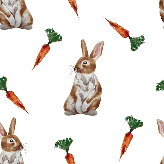 PSD brown rabbits with carrots seamless pattern isolated on white background