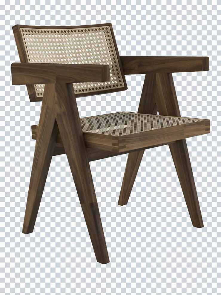 Brown rattan and wooden single chair mockup. Perspective.  Transparent. Png. 3d rendering