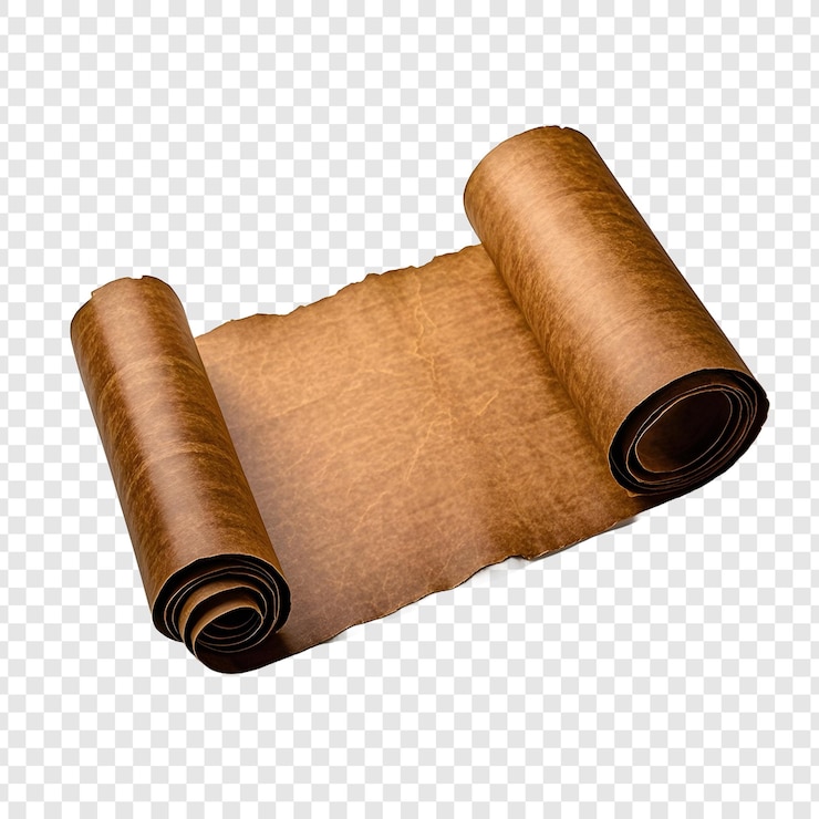 PSD a brown roll of pvc pipe is laying on a white background