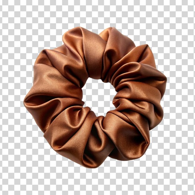 A brown silk scrunchie isolated on transparent background