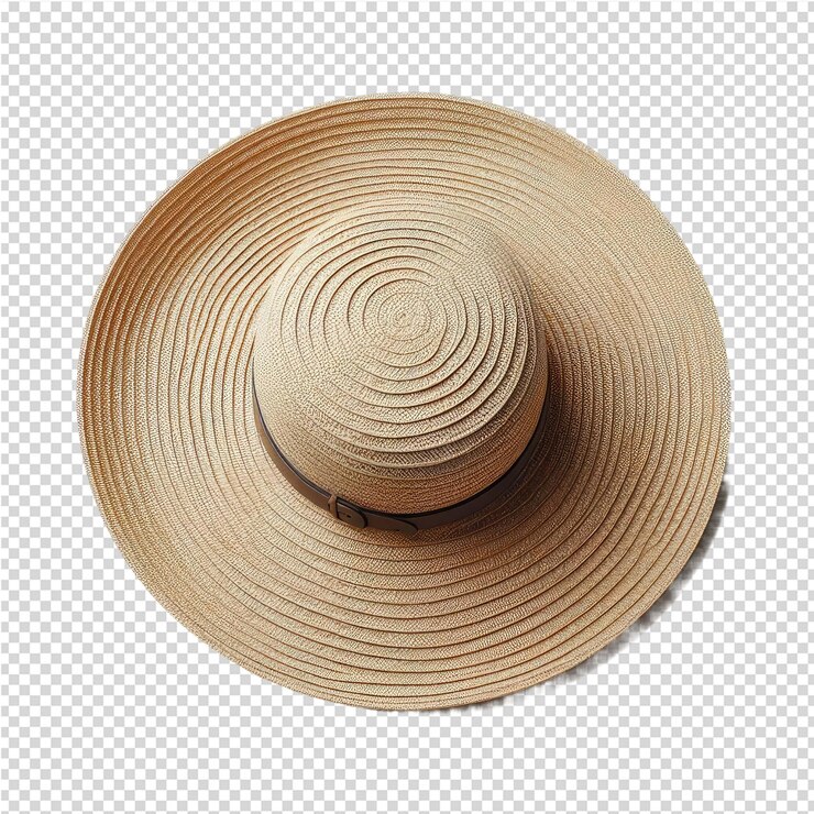 PSD a brown straw hat with a white band on it