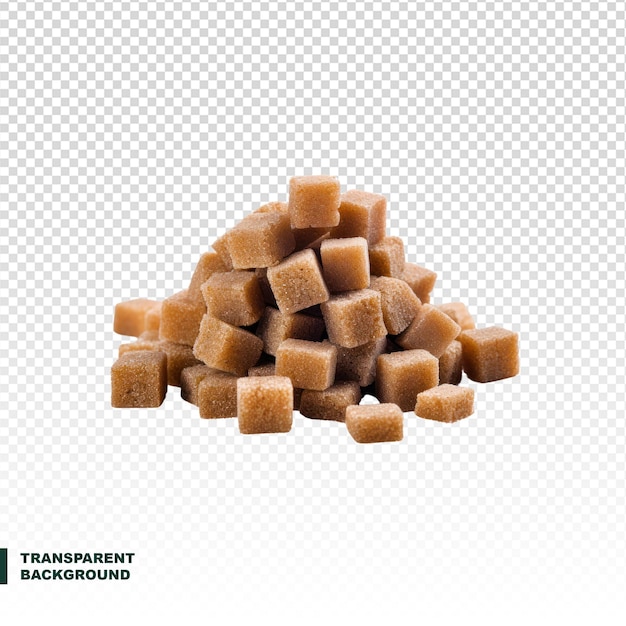 Brown sugar cubes on transparent background