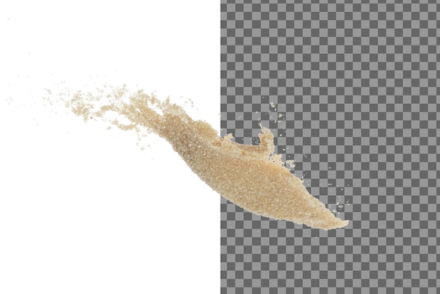 Brown Sugar flying explosion brown grain sugar explode abstract cloud fly Beautiful complete seed sugarcane splash in air food object design Selective focus freeze shot white background isolated