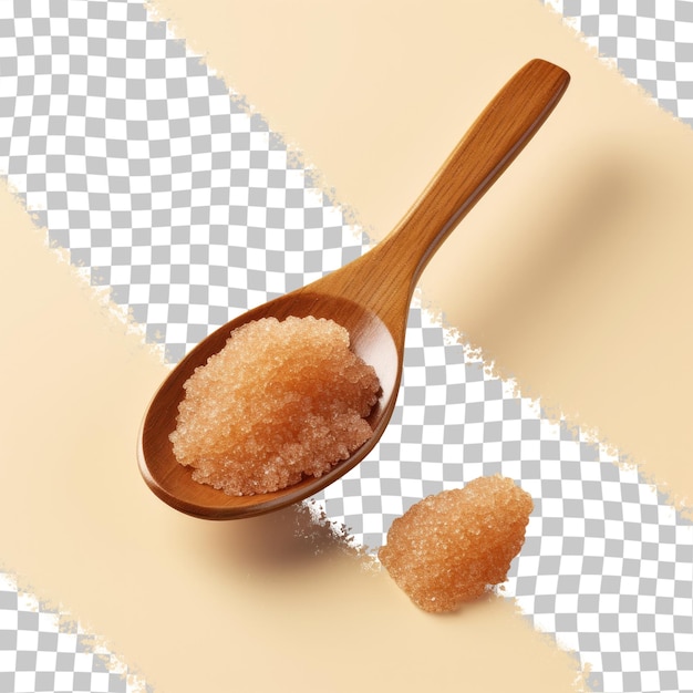 PSD brown sugar on transparent background wooden spoon