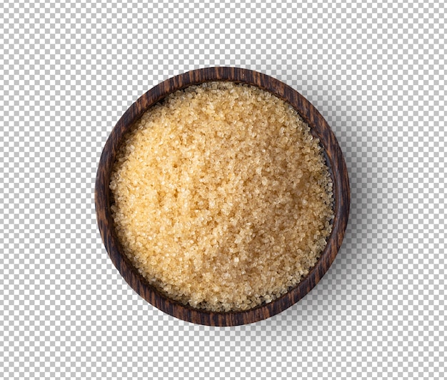 PSD brown sugar in wood bowl isolated on alpha layer