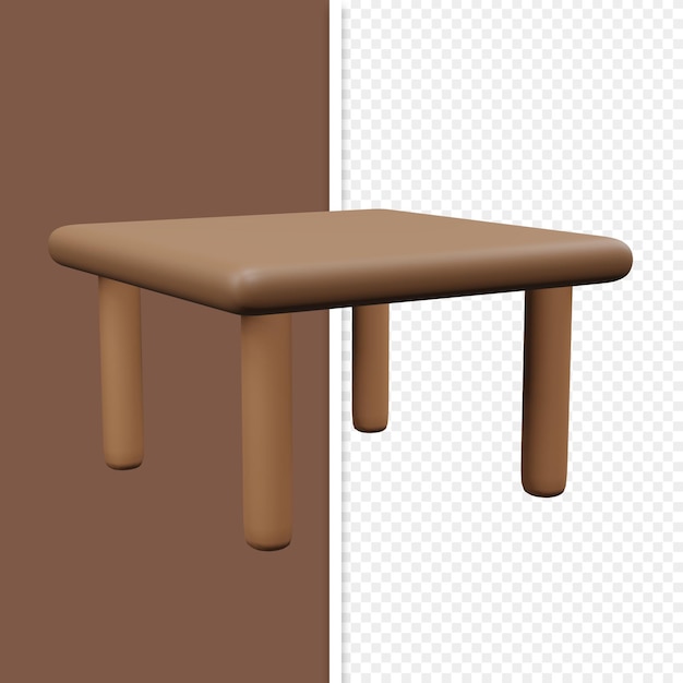 PSD brown table 3d model with transparent background