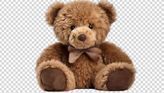 Brown teddy bear with bow tie isolated on transparent background