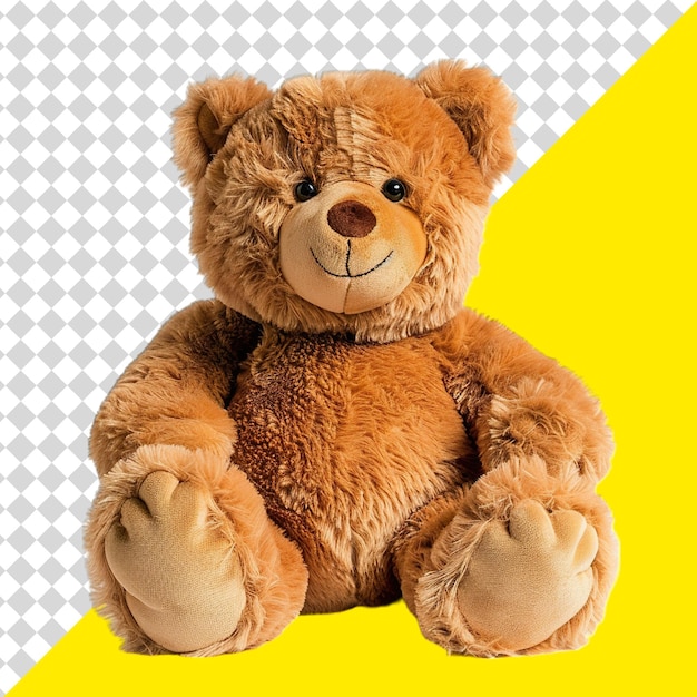 a brown teddy bear with a yellow background with a white background