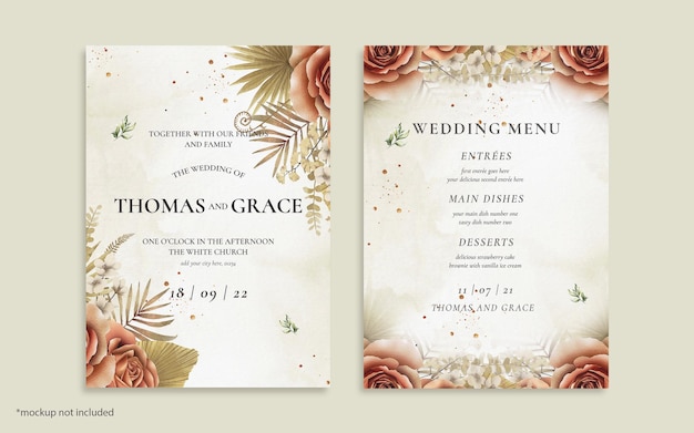 Brown theme wedding floral card design template