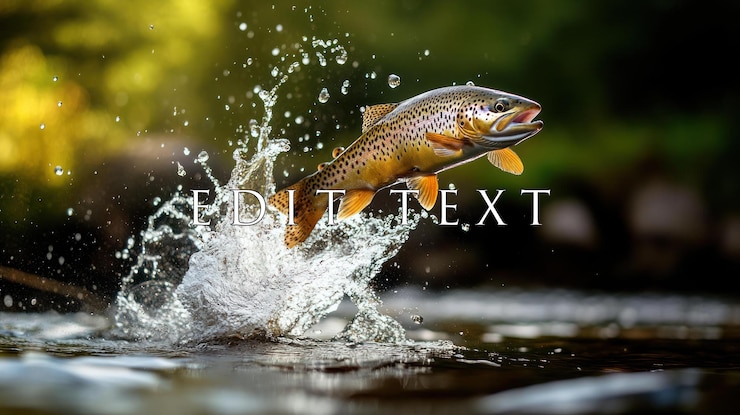 PSD brown trout leaping from river water splashing