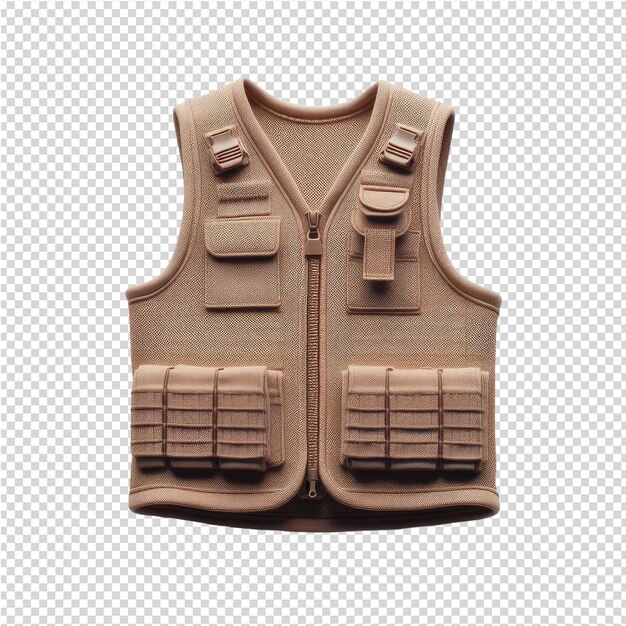 PSD a brown vest with a white patch on the front and the number 4 on the front